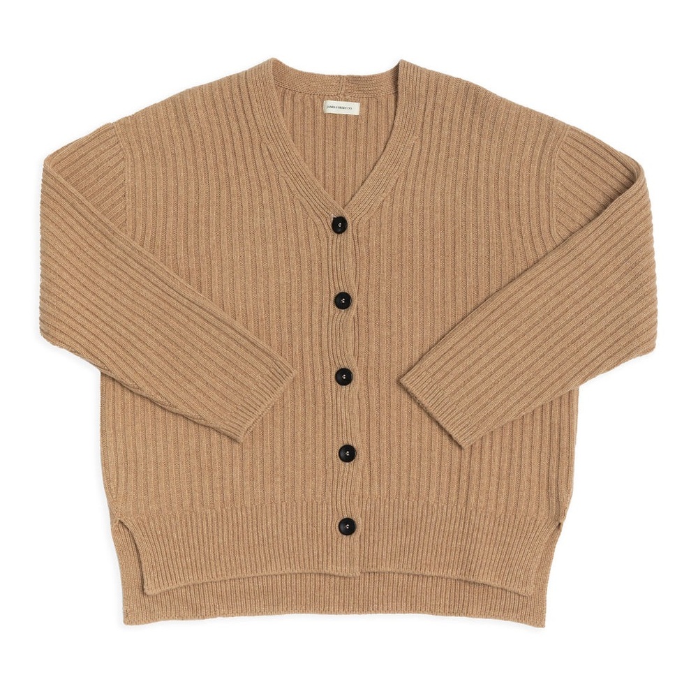 VGUC James Street Co Loft Ribbed Cardigan in Camel - M